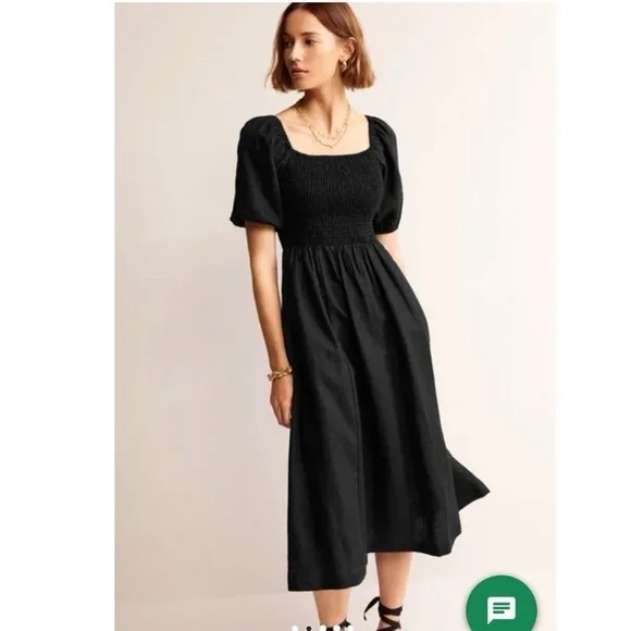 NEW Boden Sky Smocked Short Sleeve Linen Midi Dress